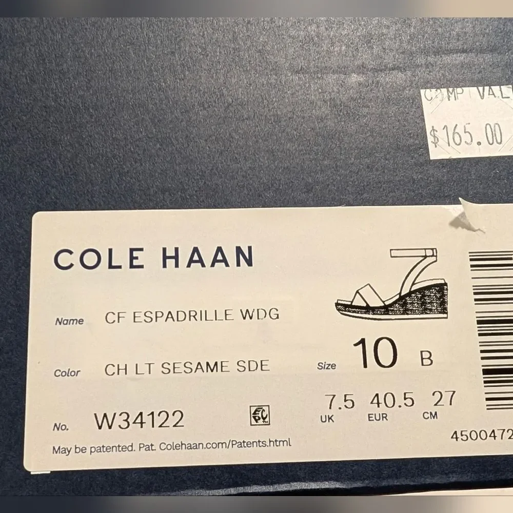 New Cole Haan Cloudfeel Espadrille Wedge Ankle Strap Sandals Neutral Leather 10